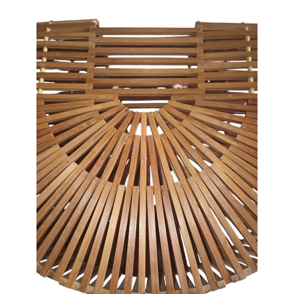 Bamboo Wood Handmade Half Moon Basket Handbag - Picture 4 of 12